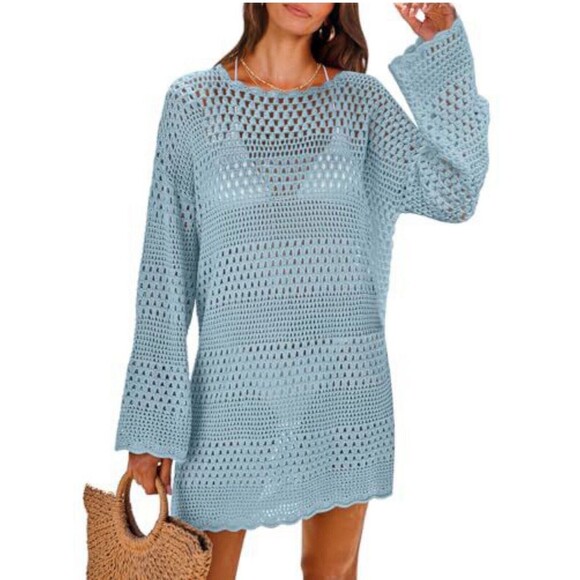 ANRABESS Women’s Swimsuit Crochet Swim Cover Up Summer Bathing Suit Sky Blue XL - Picture 1 of 2